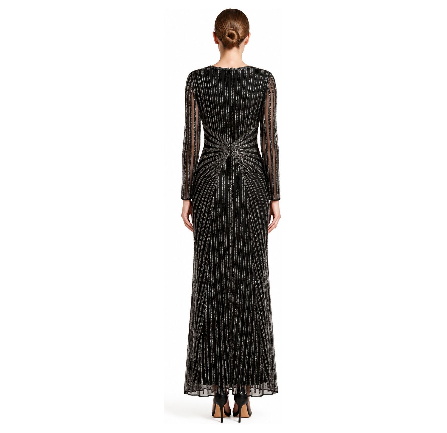 Women's Long-Sleeve Beaded V-Neck Gown