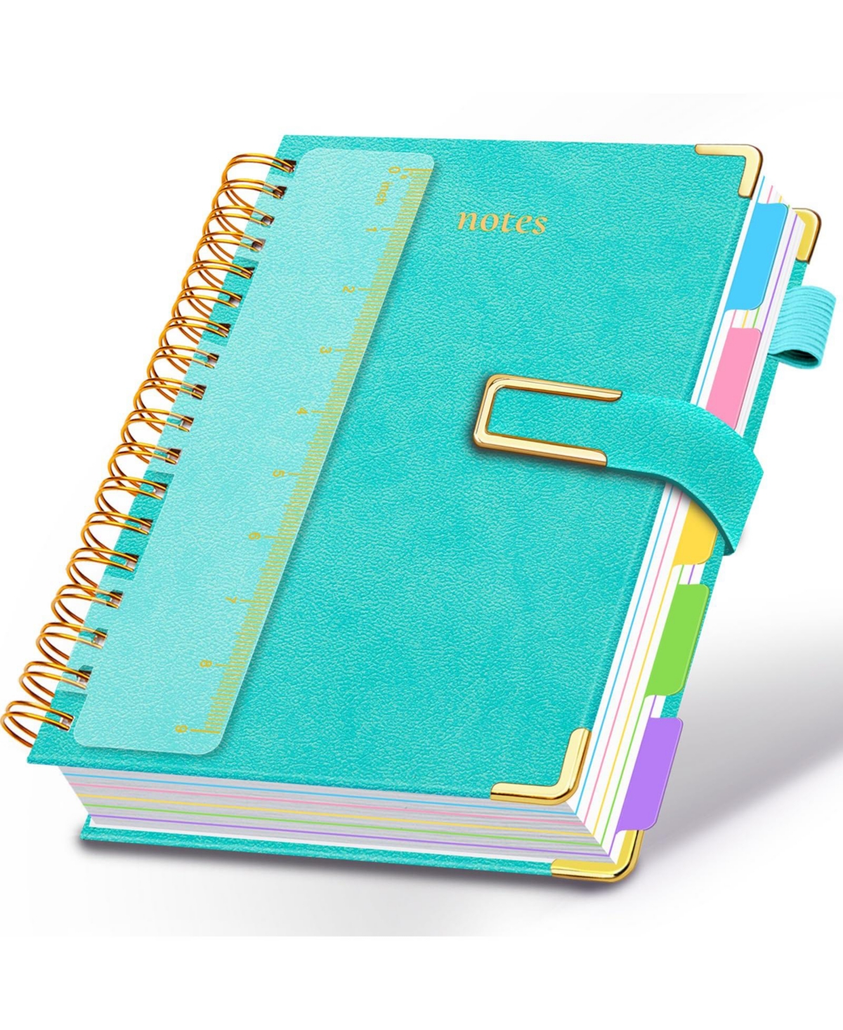 Danrong Hardcover Spiral Notebook College Ruled Leather Journal 5 Subject Dividers 300 Pages Magnetic Closure - Blue b5-8"x10"