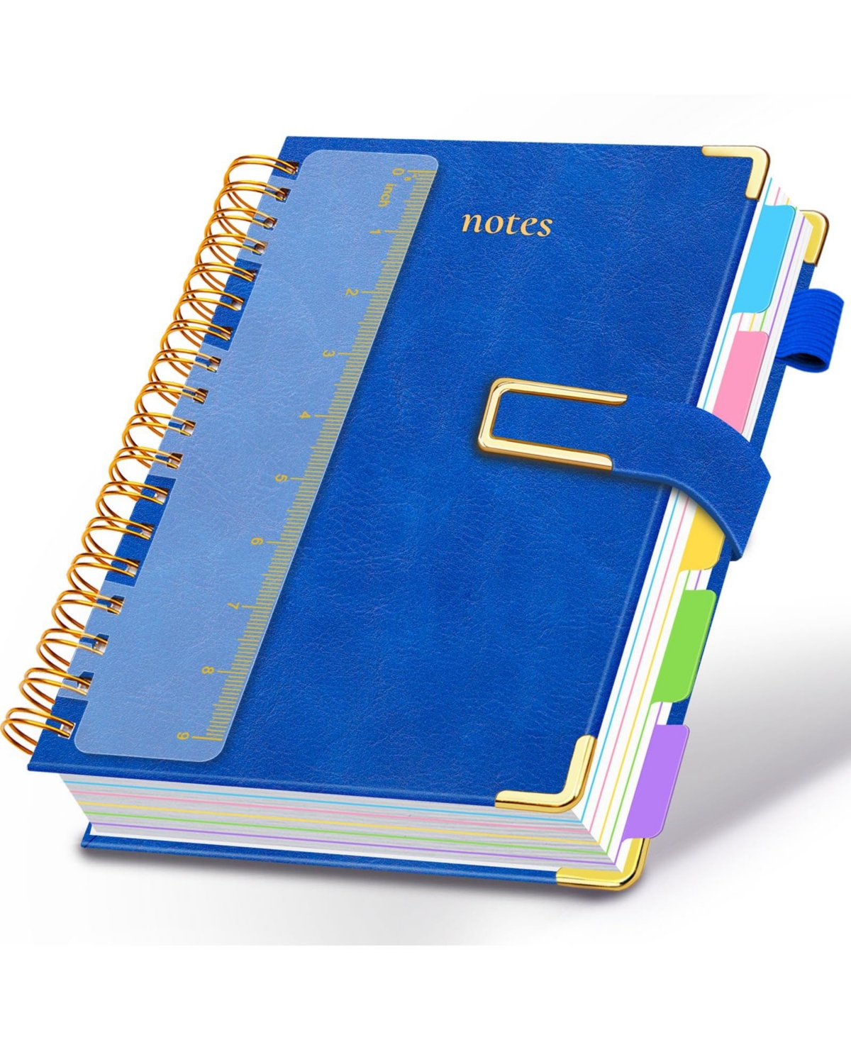 Danrong Hardcover Spiral Notebook College Ruled Leather Journal 5 Subject Dividers 300 Pages Magnetic Closure - College blue b5-8"x10"