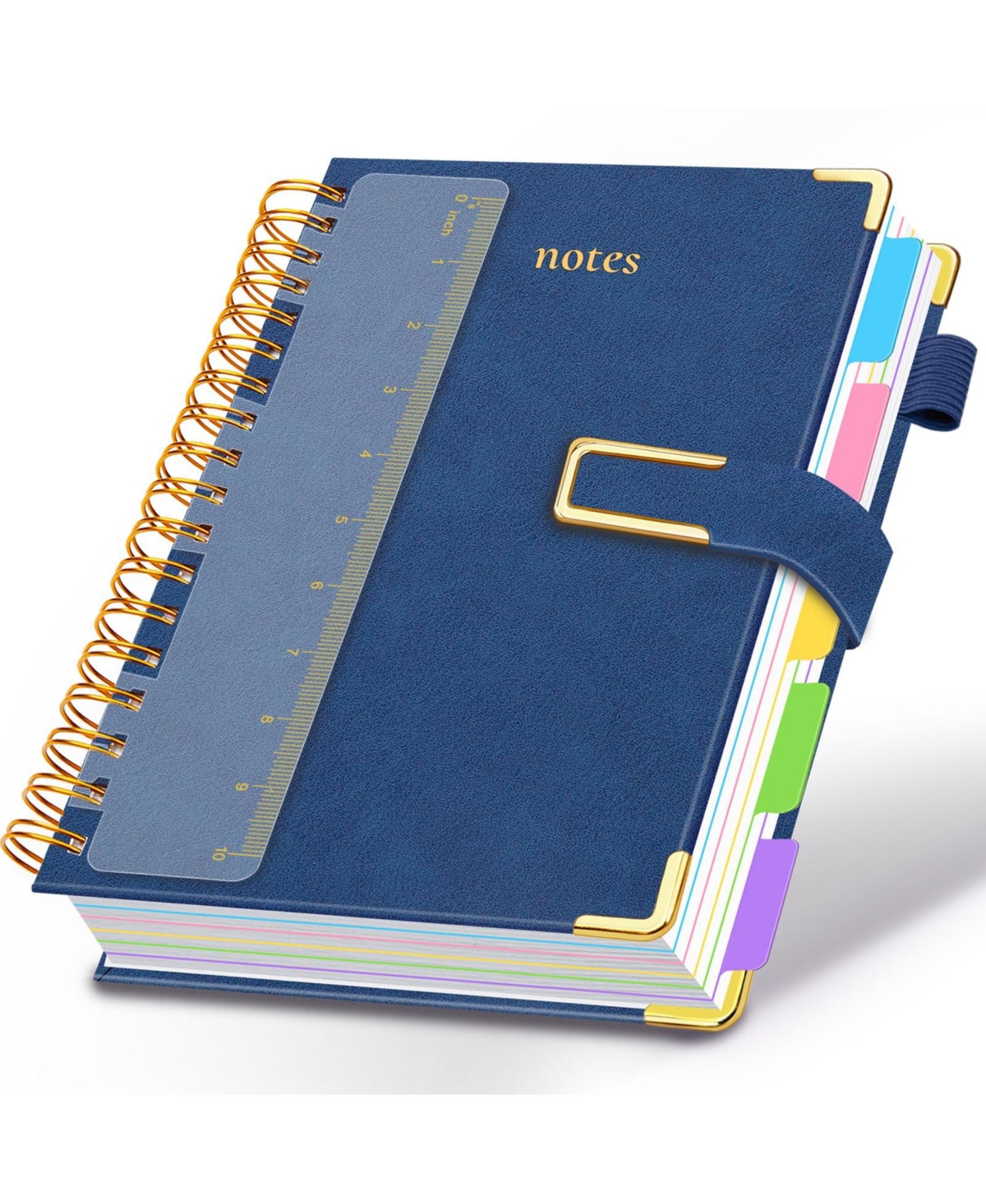 Danrong Hardcover Spiral Notebook College Ruled Leather Journal 5 Subject Dividers 300 Pages Magnetic Closure - Dark blue a4-8.5"x11"