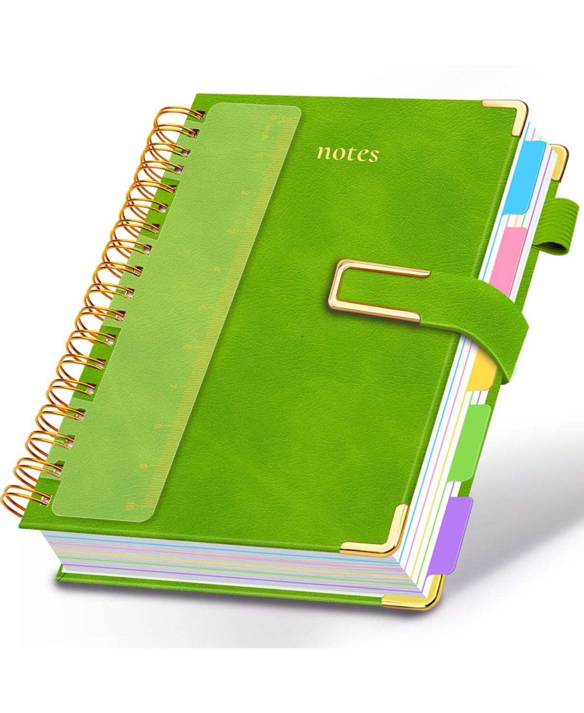 Danrong Hardcover Spiral Notebook College Ruled Leather Journal 5 Subject Dividers 300 Pages Magnetic Closure - Grass green a4-8.5"x11"