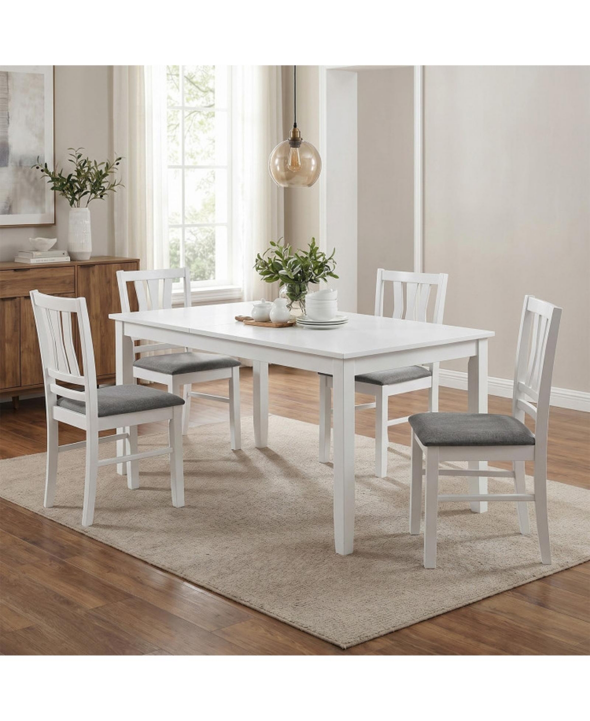 Sugift Set of 4 Linen Style Upholstered Kitchen Chairs with Wood Frames