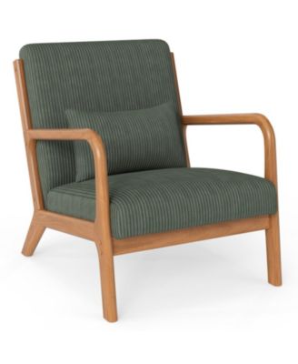 Corduroy Upholstered Accent Lounge Chair with Lumbar Pillow