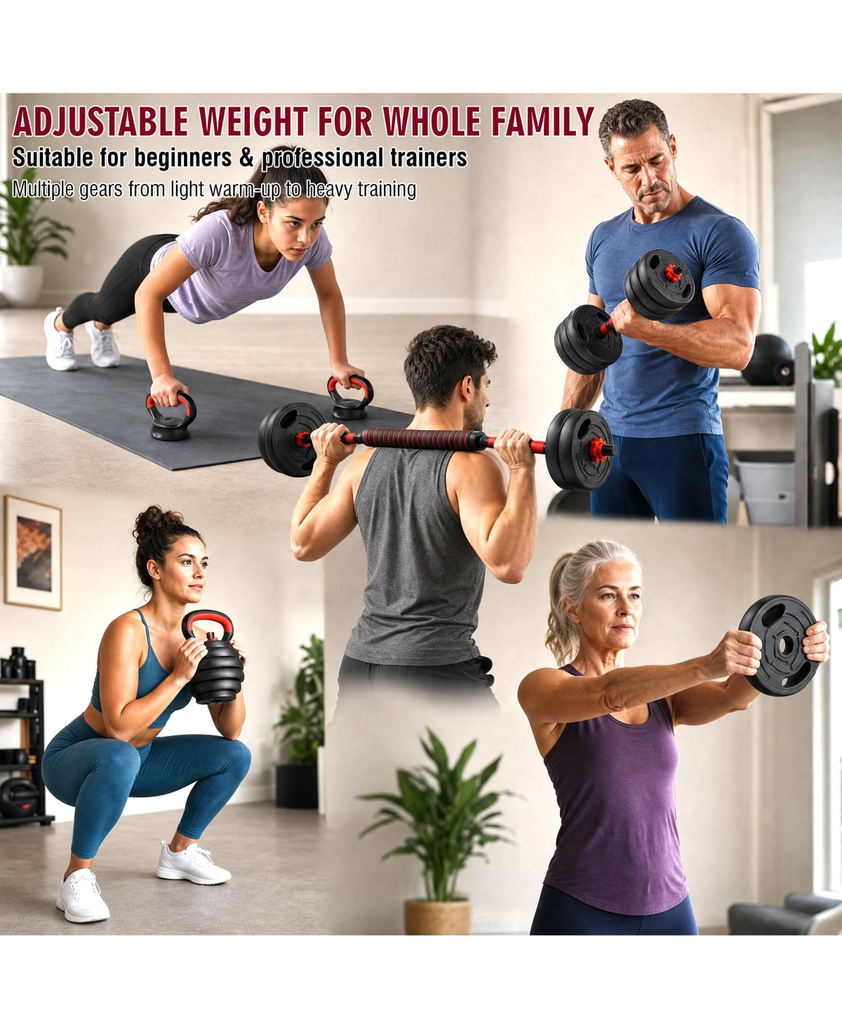 Zeny 66LB Adjustable Dumbbell Set, 4-in-1 Convertible Weights, Dumbbells, Barbell, Kettlebells for Home Gym Workouts