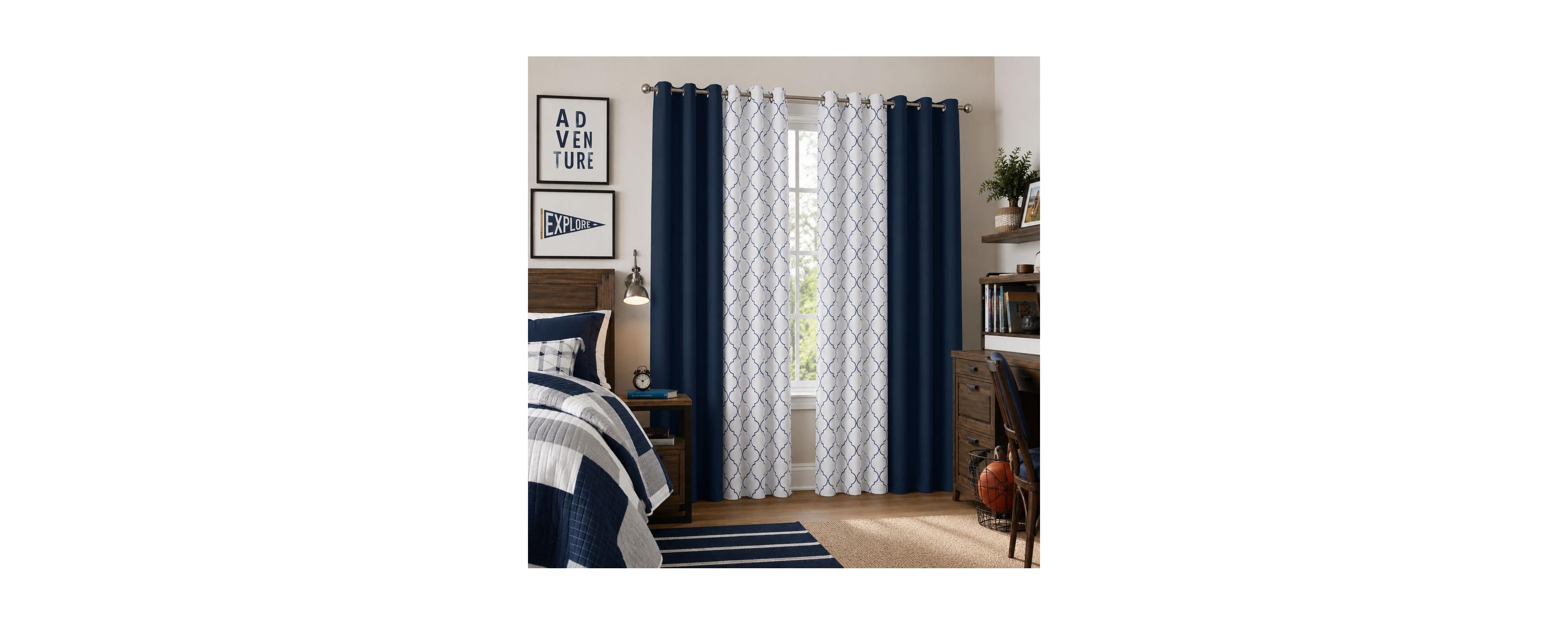 Kate Aurora 4 Piece Navy Dorm Essentials Room Darkening Coordinated Grommet Top Curtain Panels