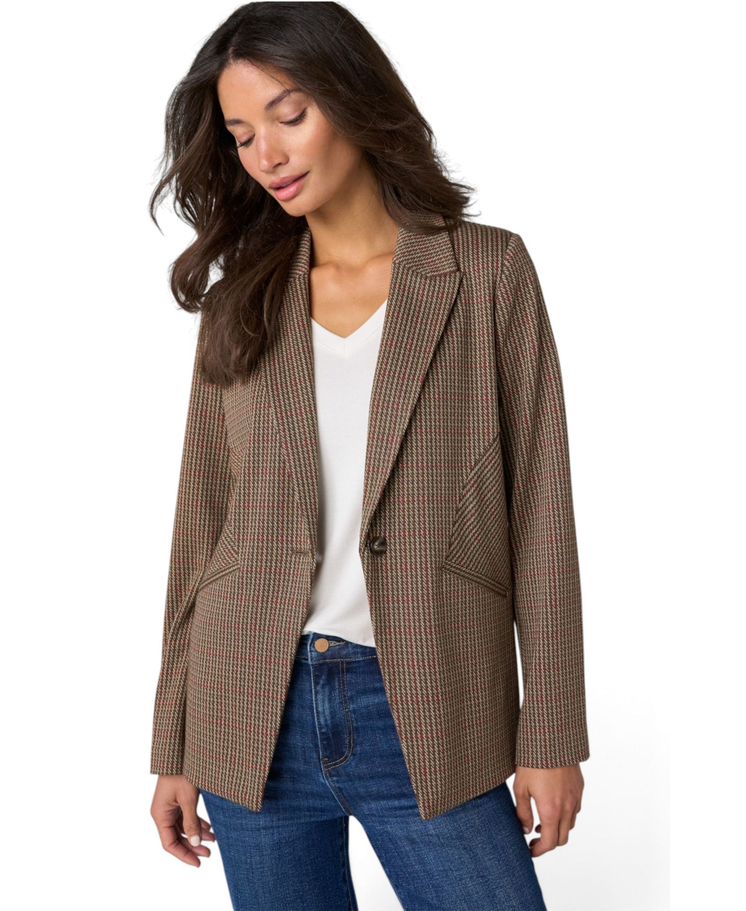 Women's Houndstooth Fitted Stretch Blazer