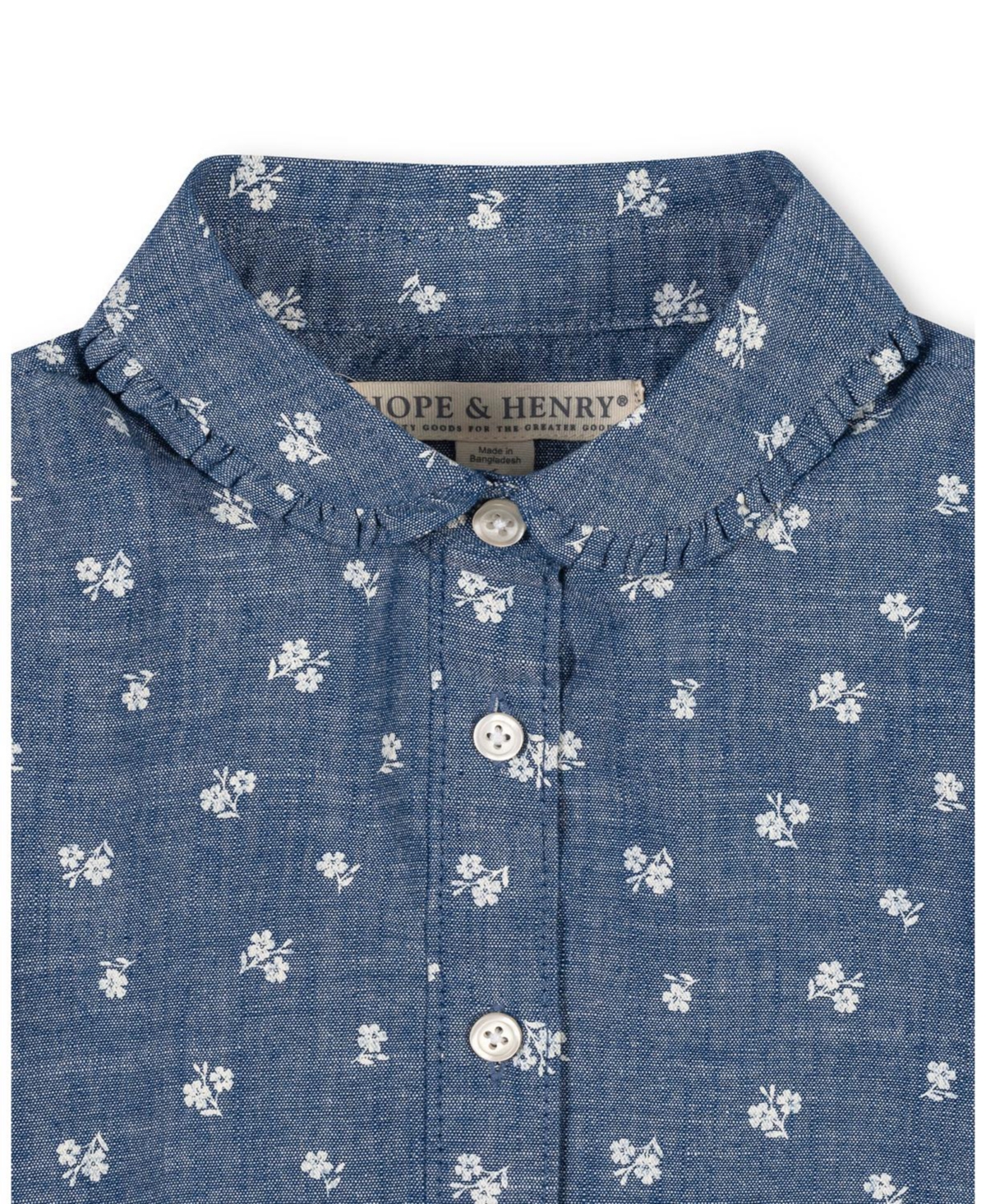 Hope & Henry Girls' 4-16 Chambray Peter Pan Collar Puffed Long-Sleeve Blouse