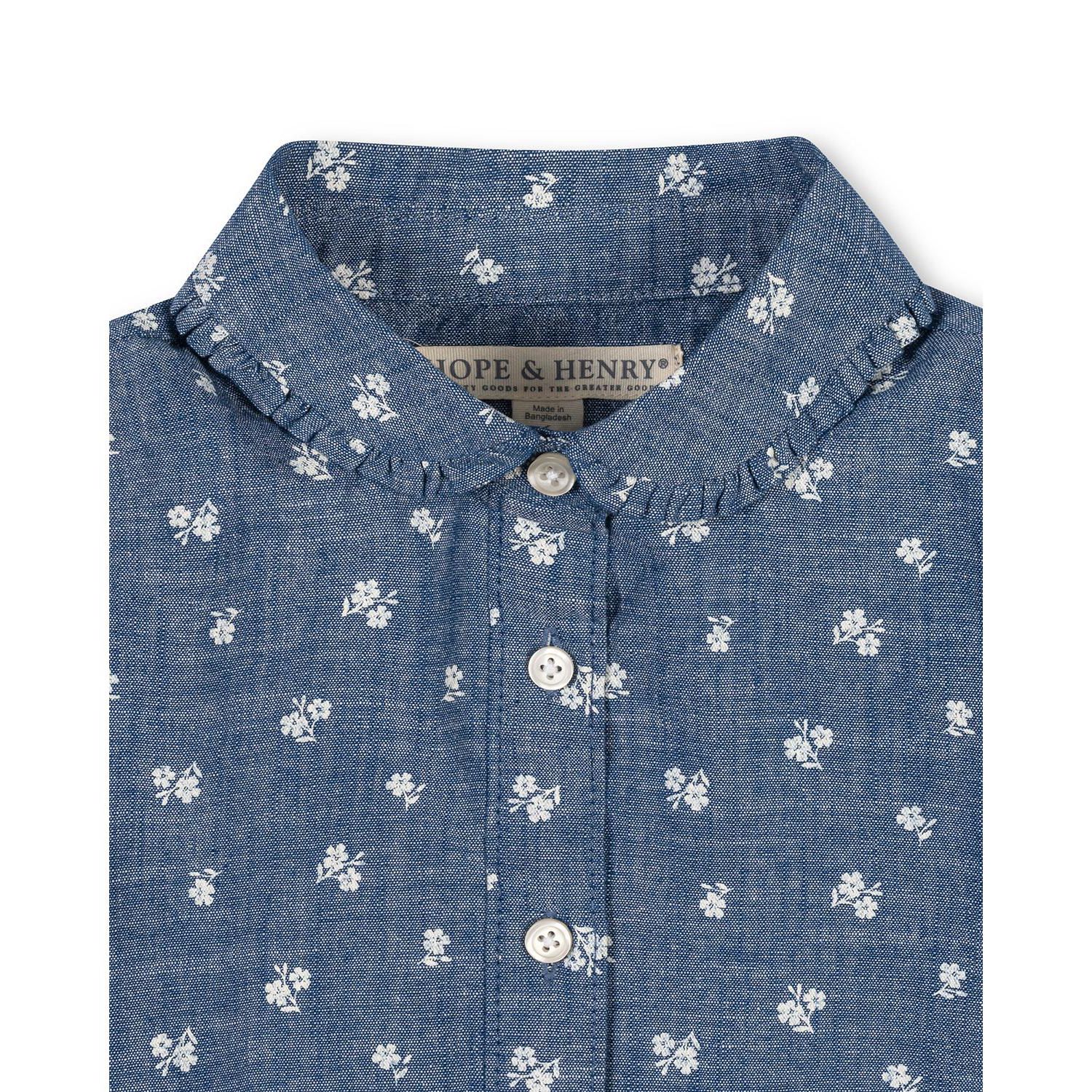 Girls' 4-16 Chambray Peter Pan Collar Puffed Long-Sleeve Blouse