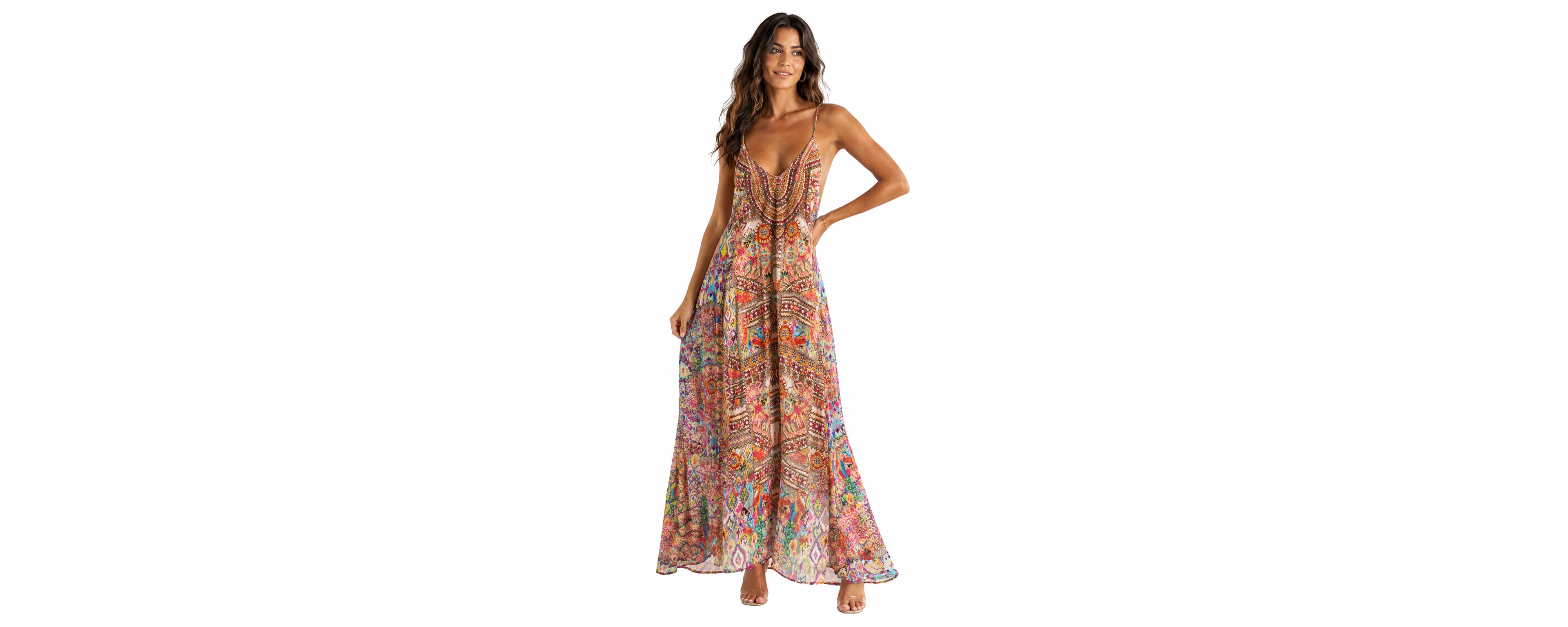 La Moda Clothing Women's Halter Plunging V-Neck High-Low Maxi Dress