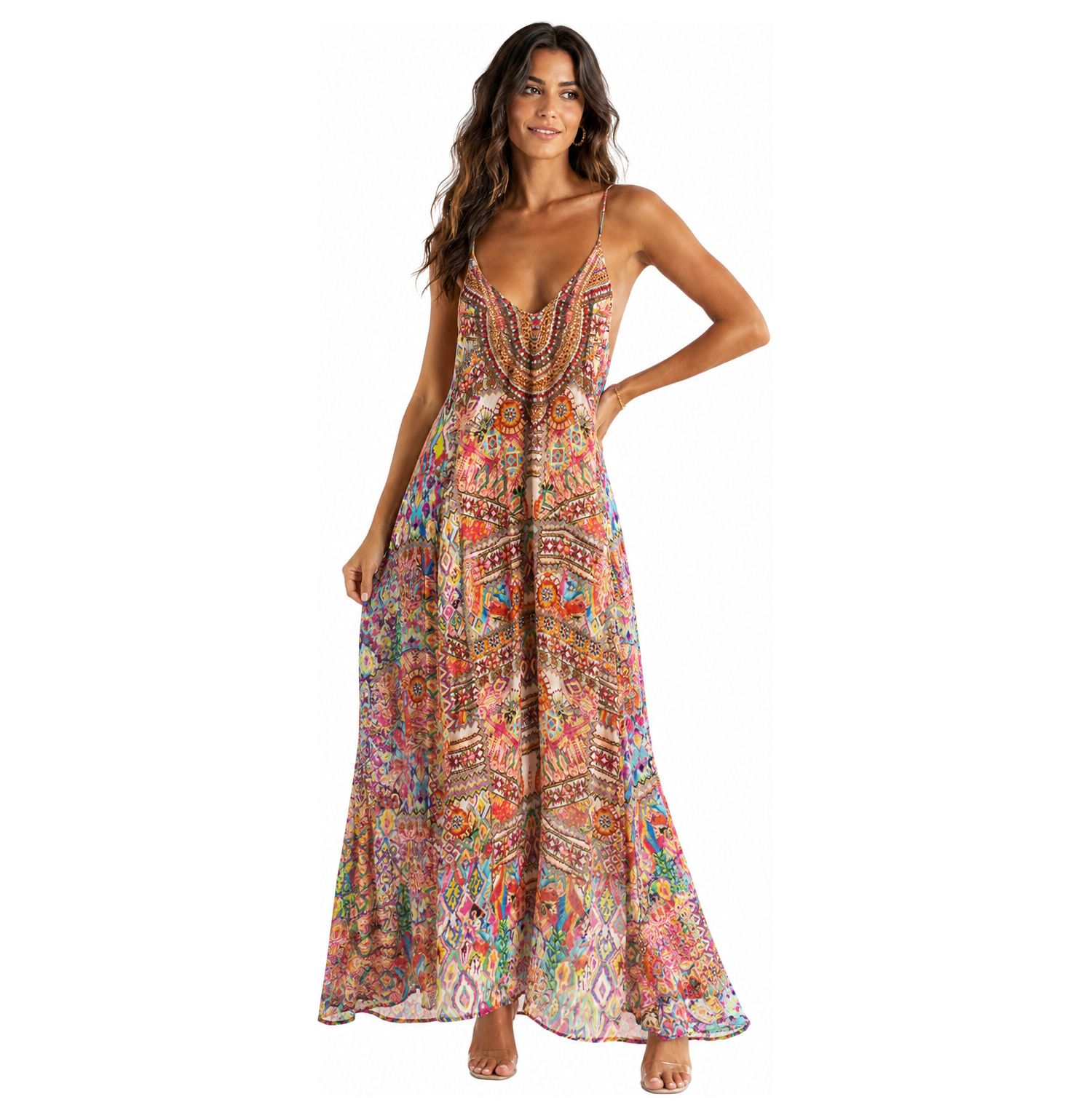 Women's Halter Plunging V-Neck High-Low Maxi Dress
