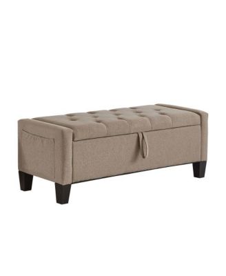 Linen Upholstered Storage Ottoman Bench