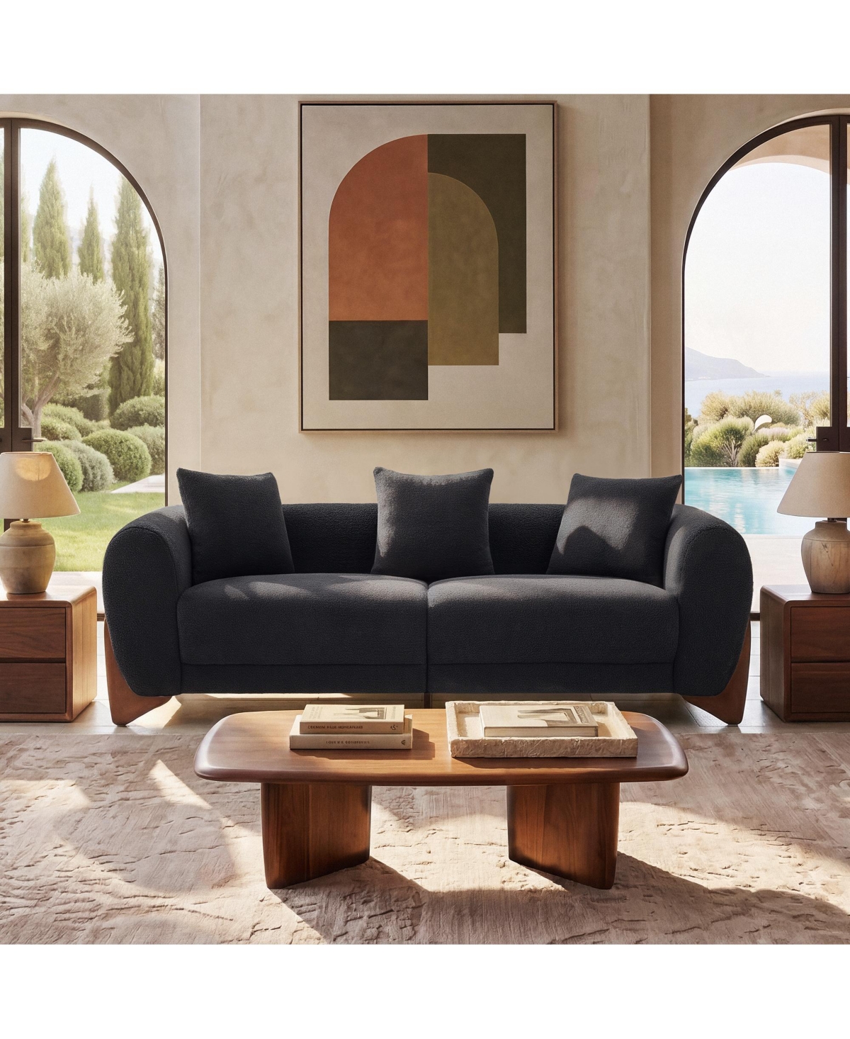Morden Fort Mid Century Cloud Couch Sharp Upholstered Sofa with Waist Cushion Solid Wood Leg for Living Room Apartment