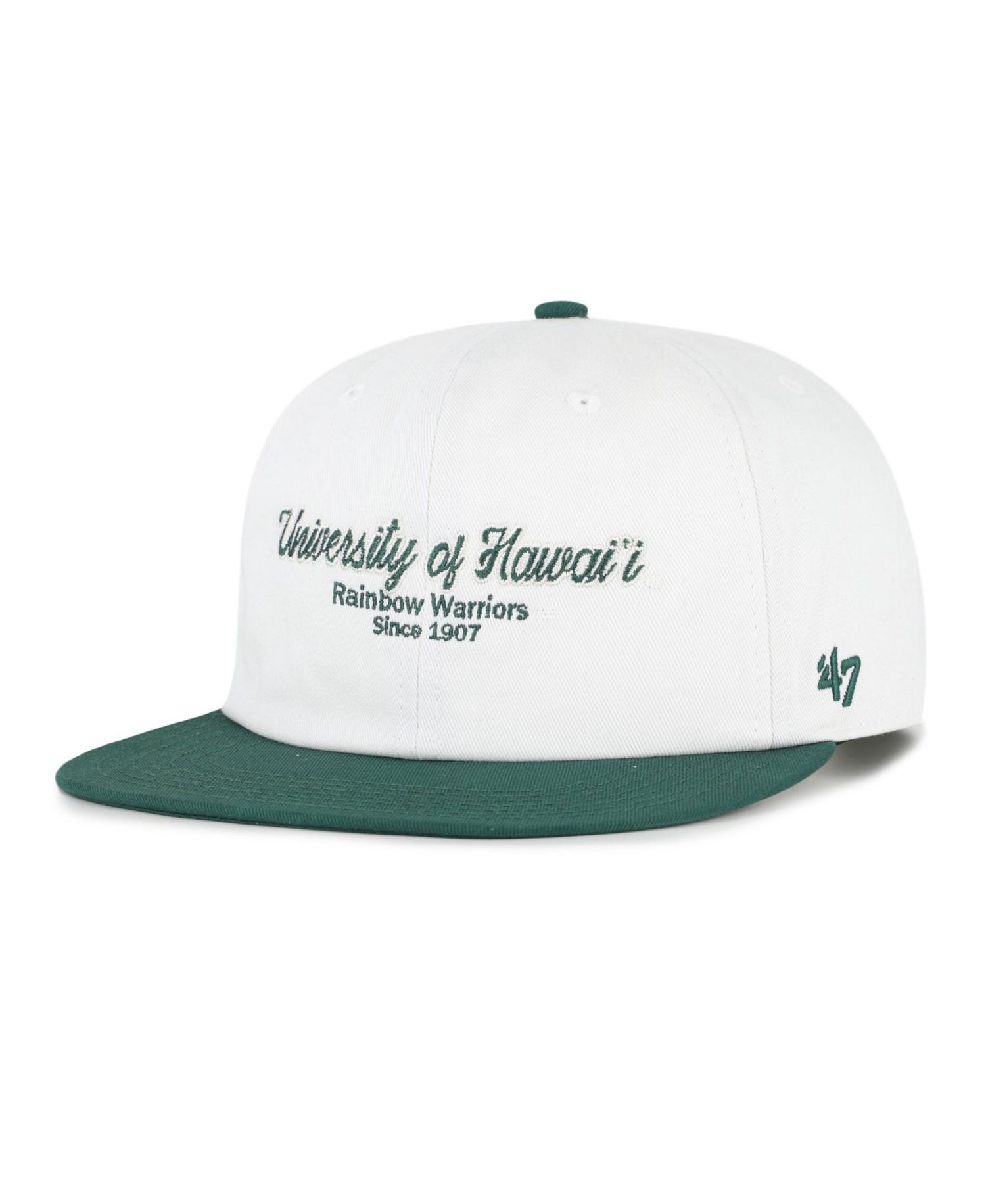 Men's '47 White/Green Hawaii Rainbow Warriors Script Stack Relaxed Captain Adjustable Hat