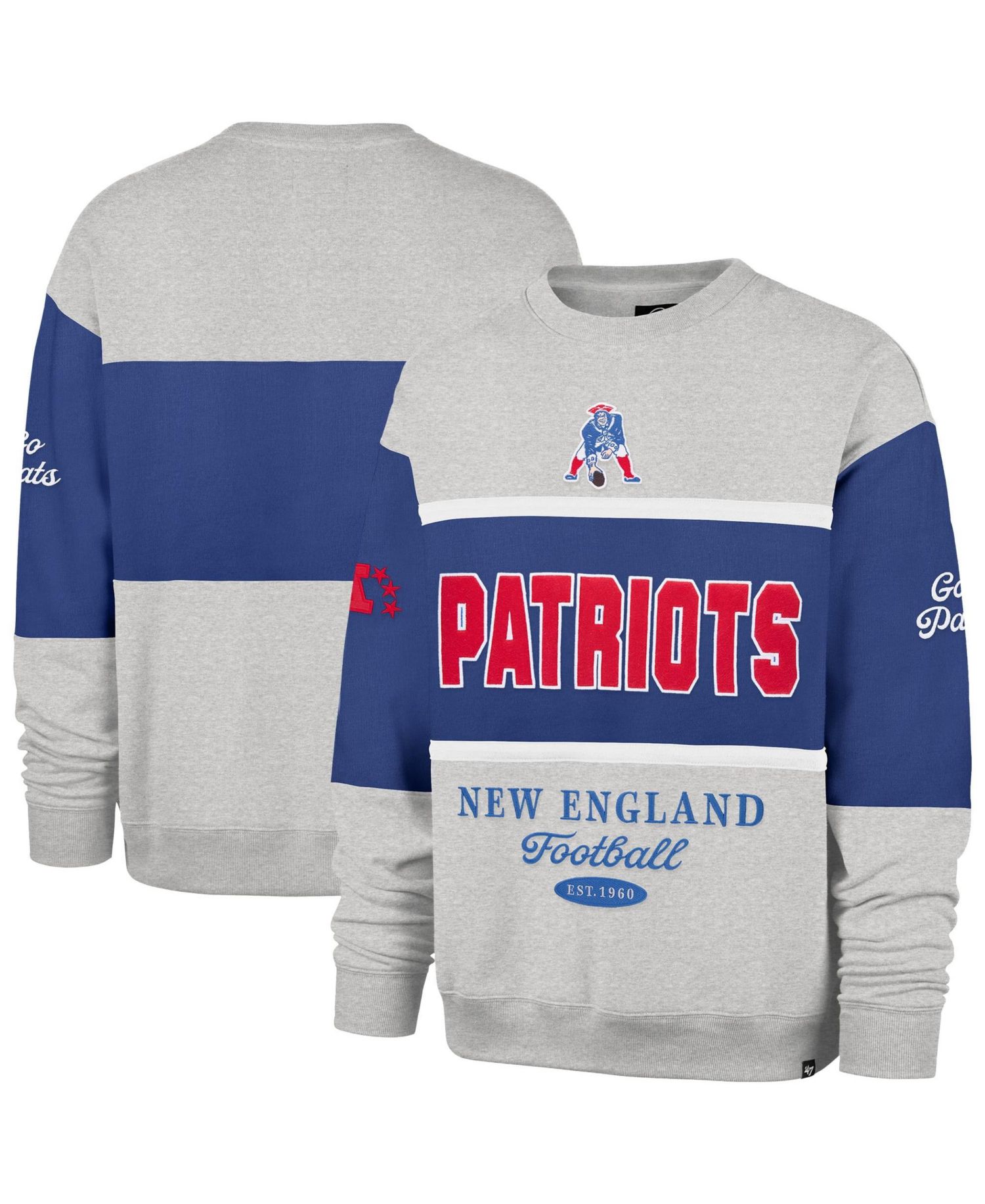 Men's '47 Royal/Heather Gray New England Patriots Blockfield Maximalist Sweatshirt