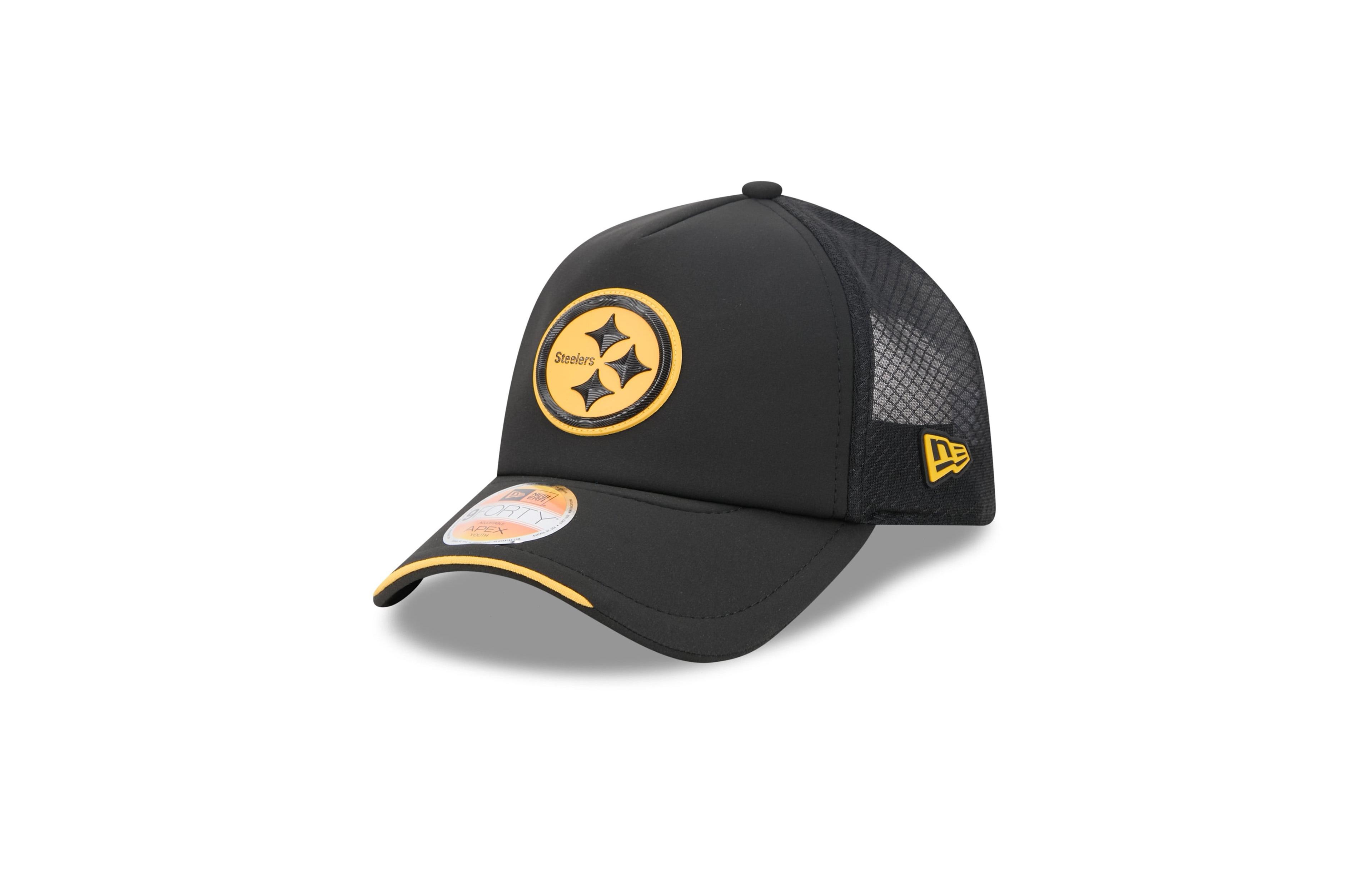 New Era Big Boys and Girls Black Pittsburgh Steelers 2026 Sideline Apex 9FORTY Adjustable Trucker Hat