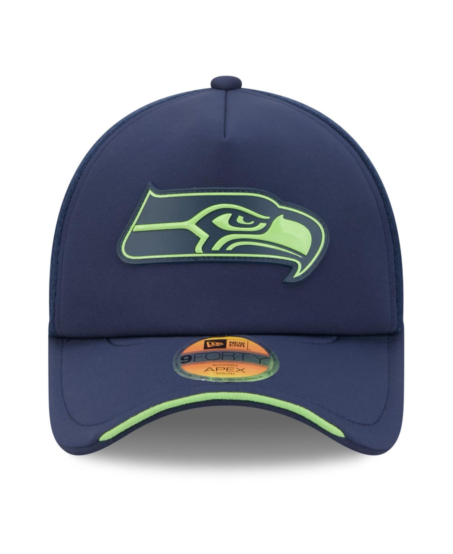 Big Boys and Girls College Navy Seattle Seahawks 2026 Sideline Apex 9FORTY Adjustable Trucker Hat