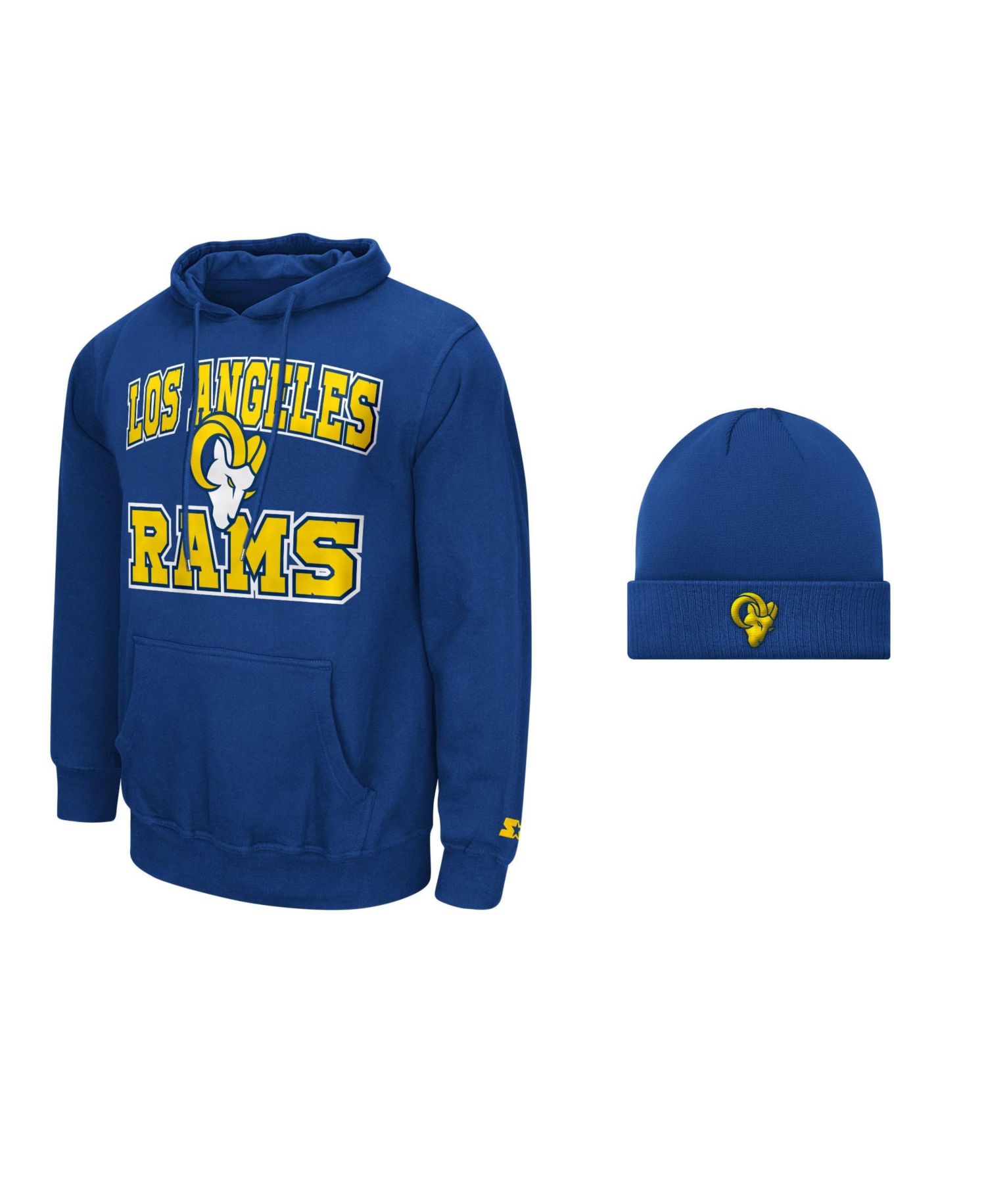 Men's Royal Los Angeles Rams Hoodie and Cuffed Knit Hat Combo Pack