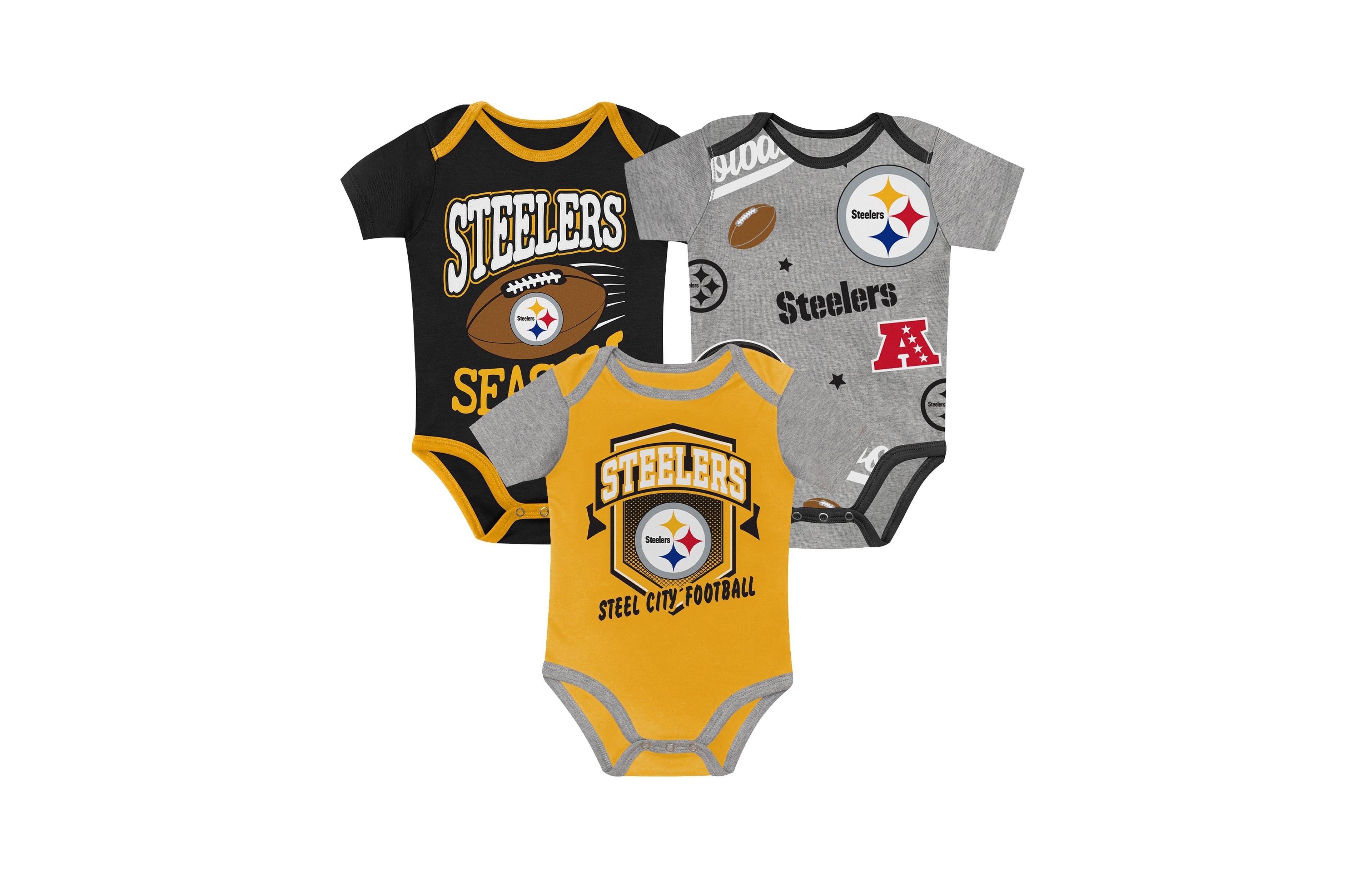 Outerstuff Baby Boys and Girls Pittsburgh Steelers First Round Pick Three-Piece Bodysuit Set
