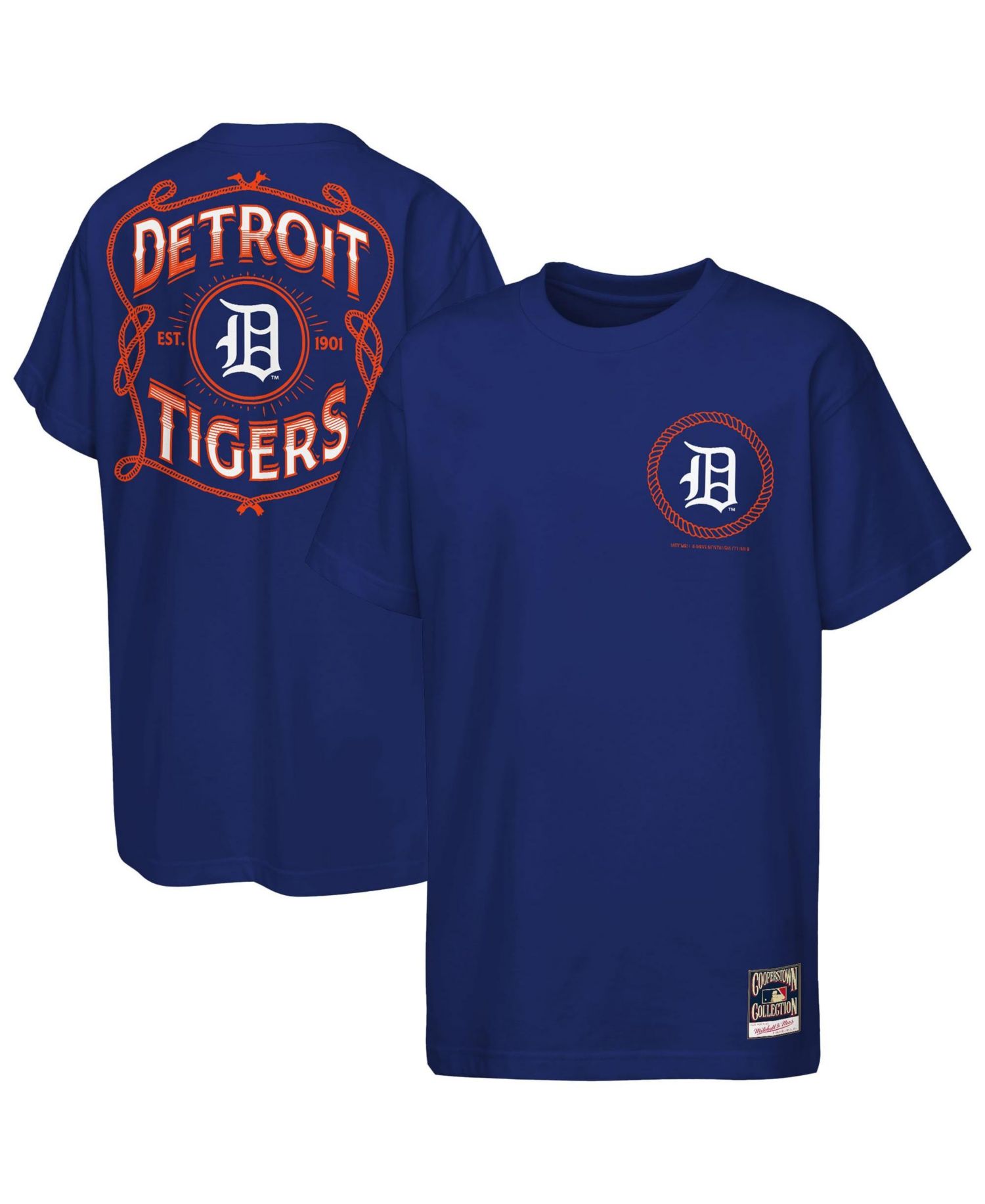Big Boys and Girls Navy Detroit Tigers Cooperstown Rodeo Rope T-Shirt