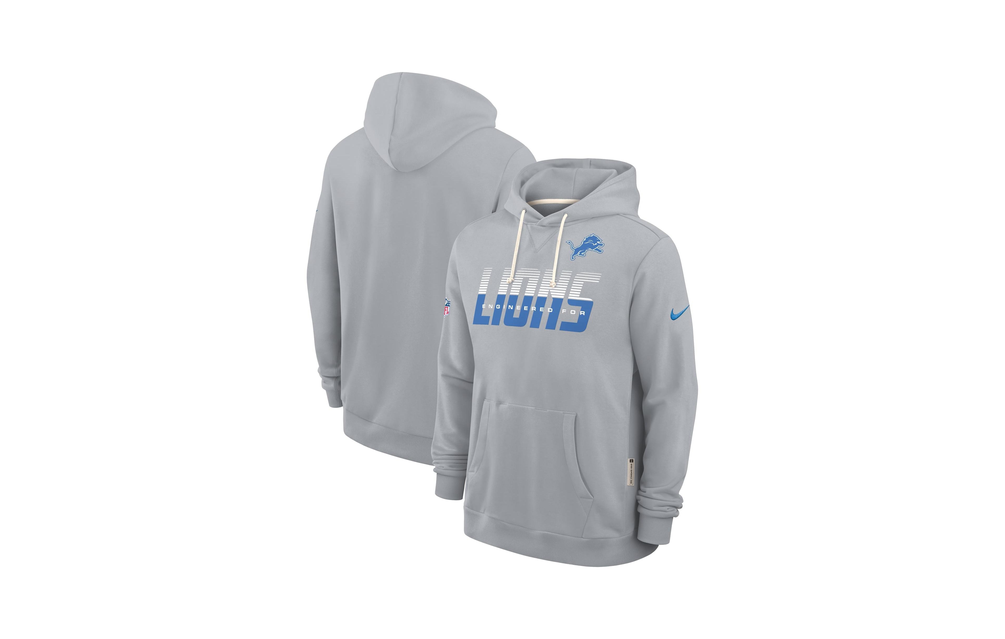 Nike Men's Gray Detroit Lions Sideline Standard Issue Top Prospect Dri-fit Hoodie
