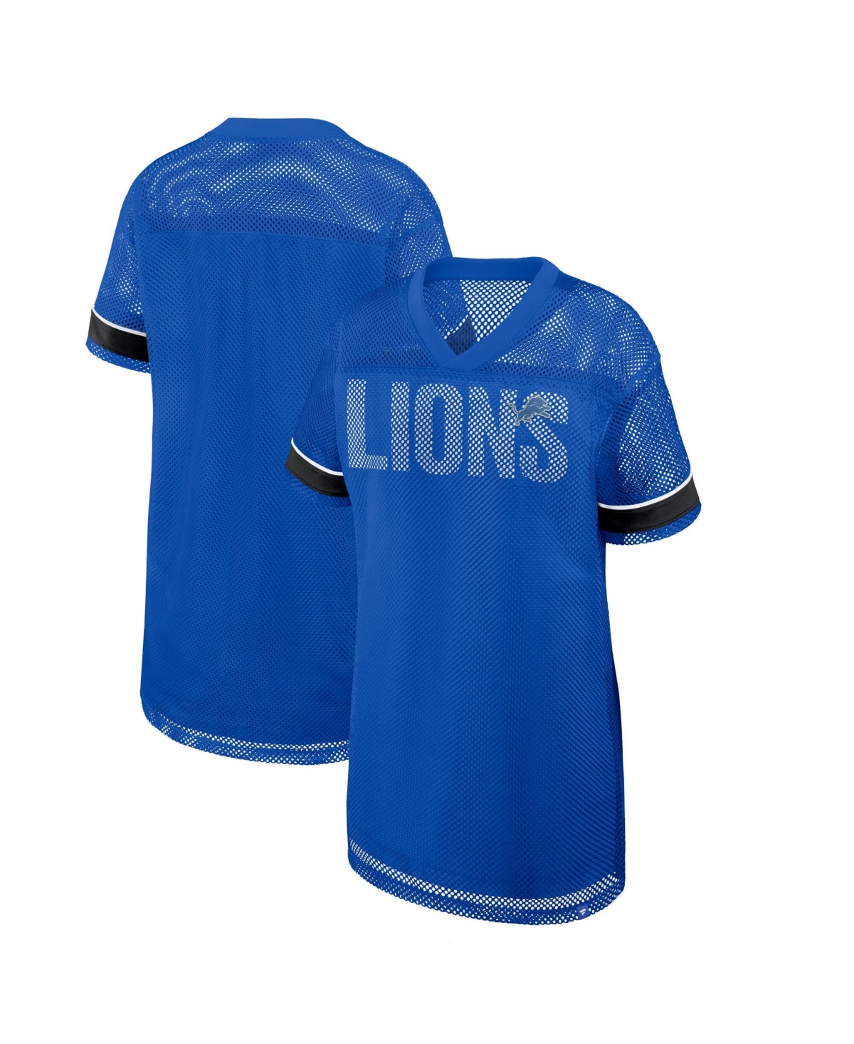 Fanatics Women's Blue Detroit Lions Oversized Team First Deep Route Mesh V-Neck Dress