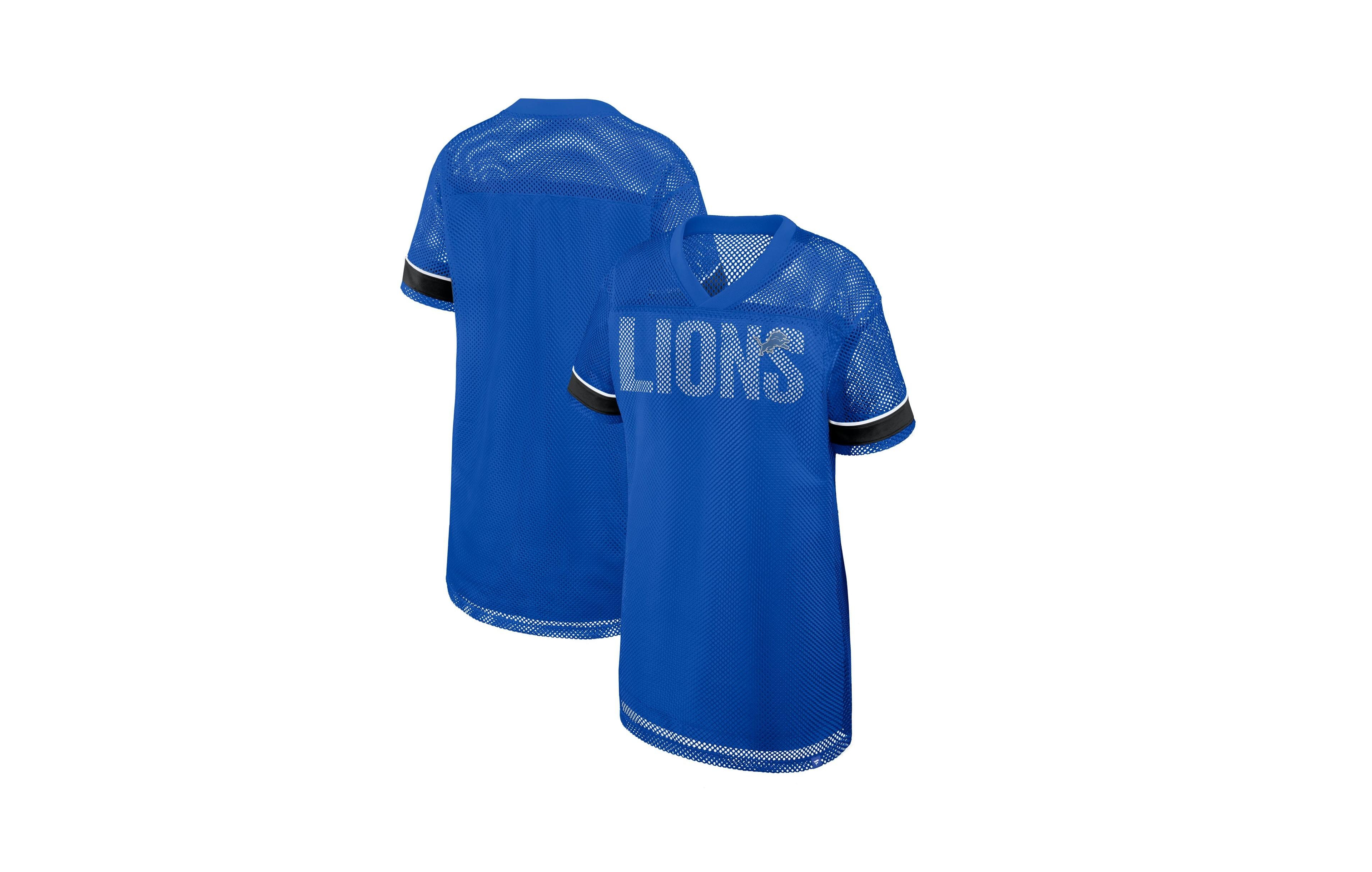 Fanatics Women's Blue Detroit Lions Oversized Team First Deep Route Mesh V-Neck Dress