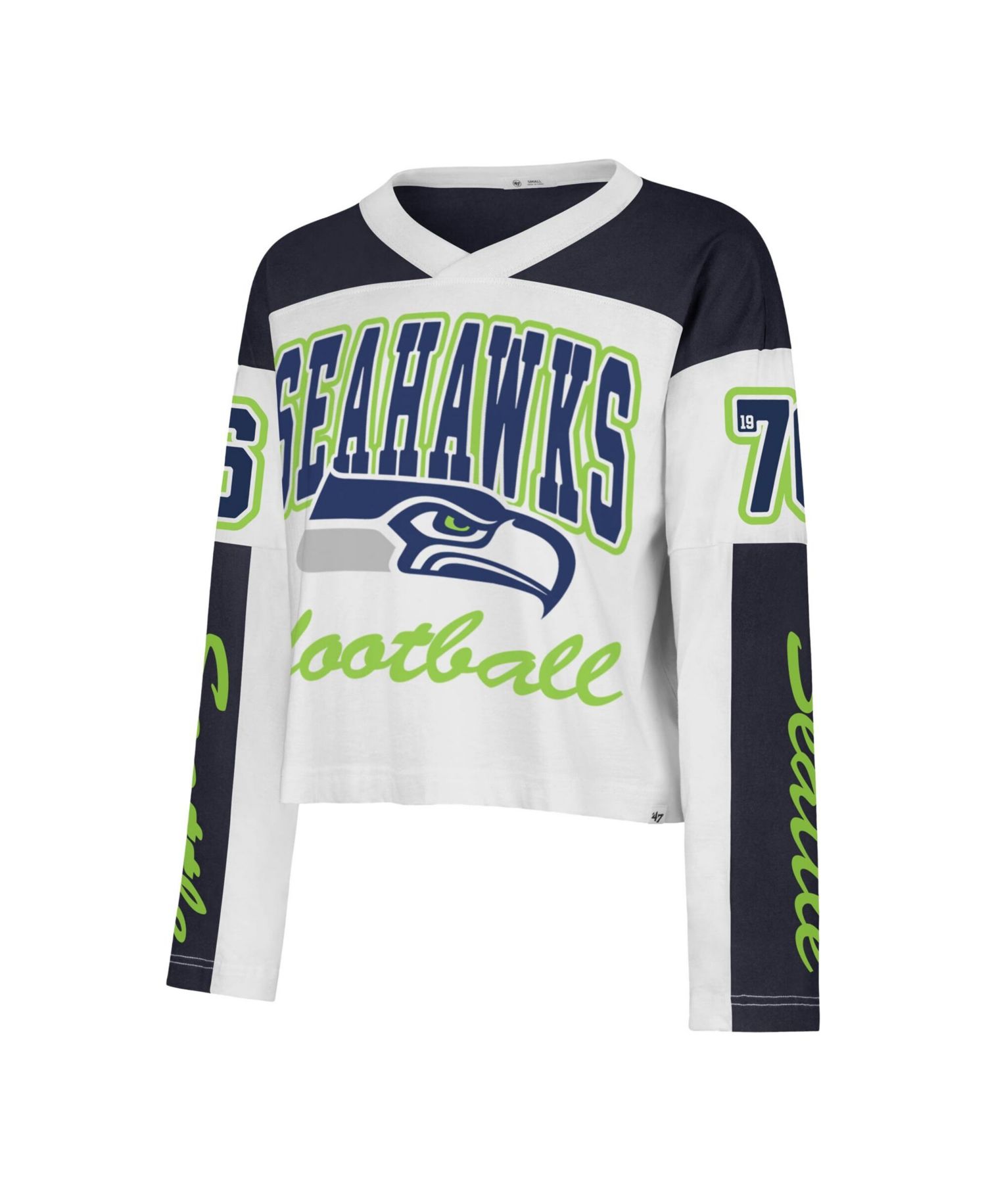 Women's '47 White Seattle Seahawks Exclamation Metro V-Neck Long Sleeve Jersey T-Shirt
