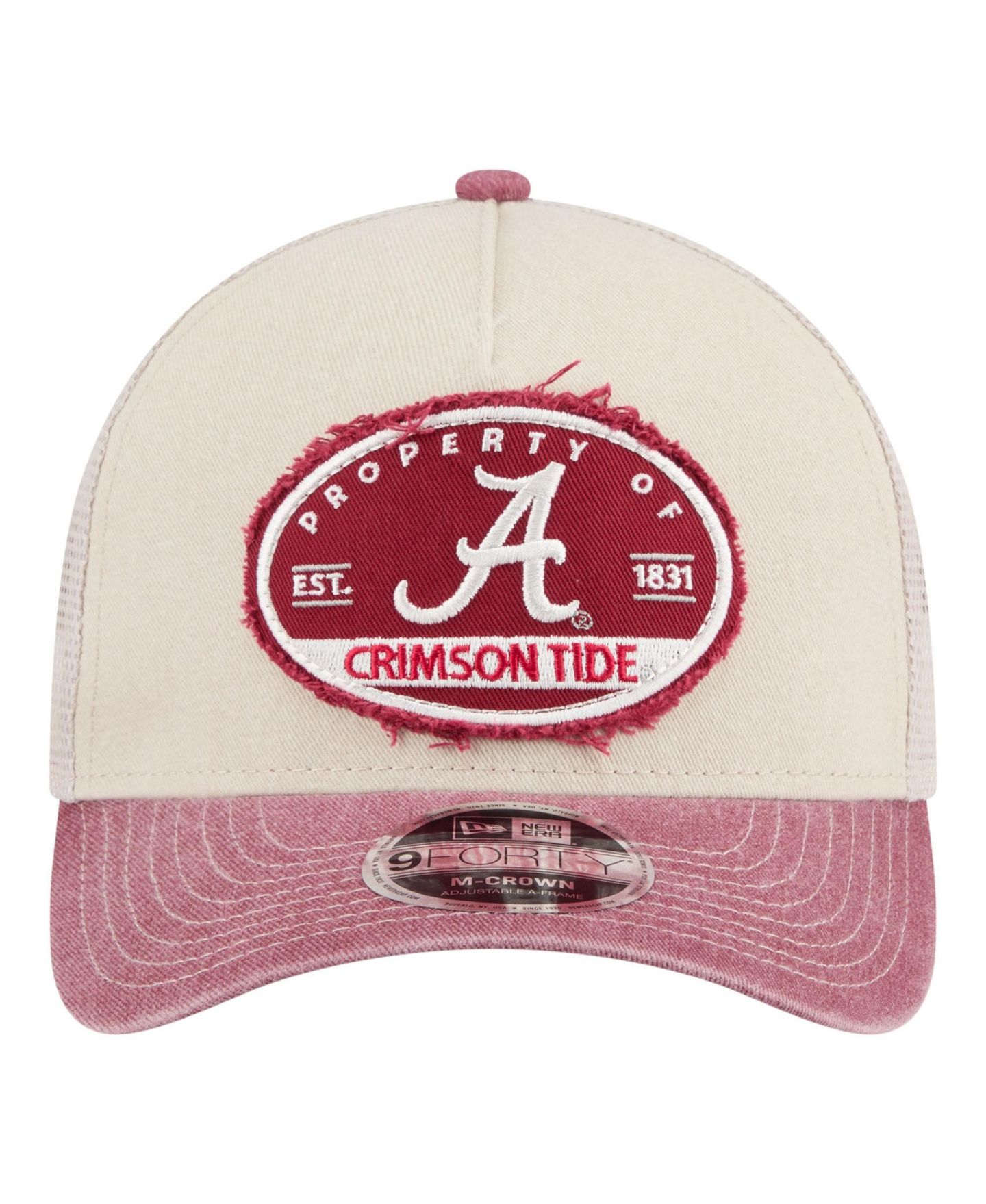 Мужская кепка New Era Stone/Crimson Alabama Crimson Tide Frayed Patch 9FORTY M-Crown A-Frame Trucker Adjustable Hat — фото 6