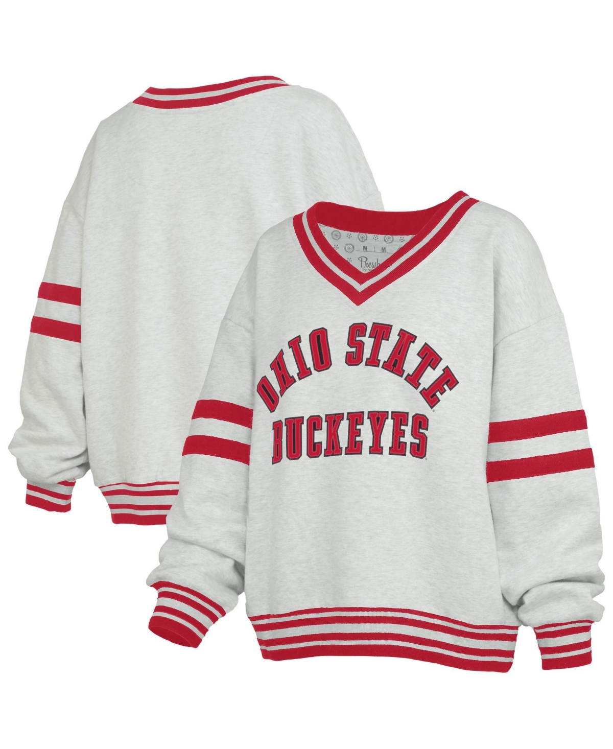 Pressbox Women's Gray/scarlet Ohio State Buckeyes Tackle Twill Oates V-neck Sweatshirt