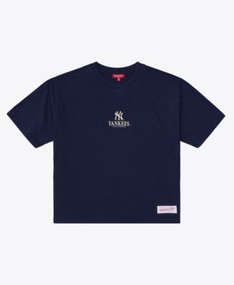 Women's Mitchell Ness Navy New York Yankees Core Essentials Boxy Crop T-Shirt