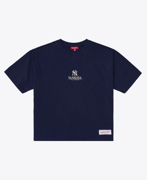 Женская футболка Mitchell & Ness Navy New York Yankees Core Essentials Boxy Crop