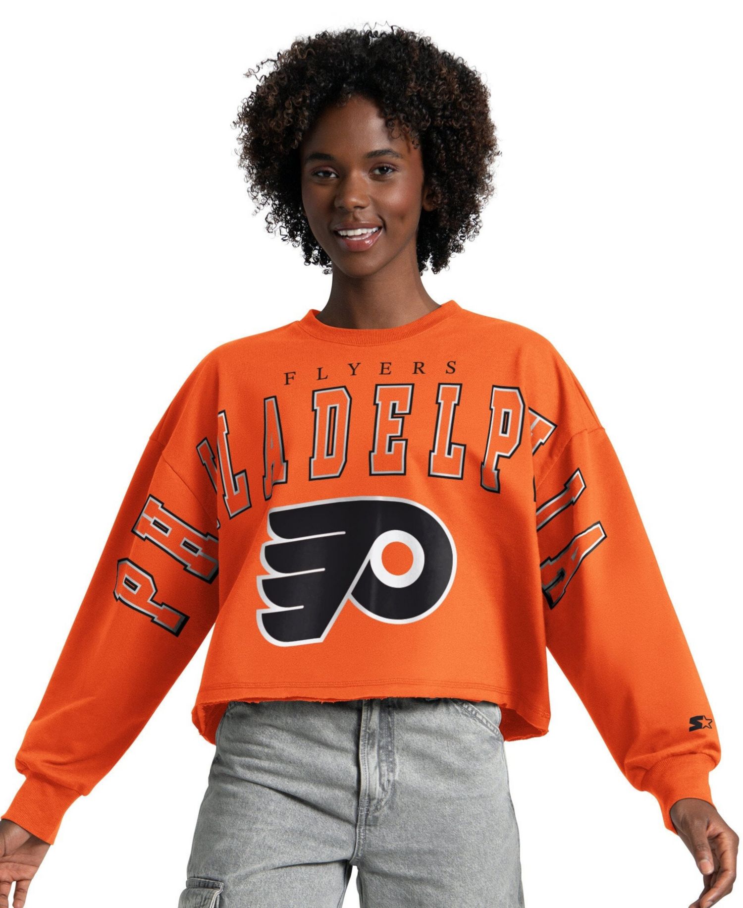 Women's Orange Philadelphia Flyers Bleachers Cropped Drop Shoulder Sweatshirt