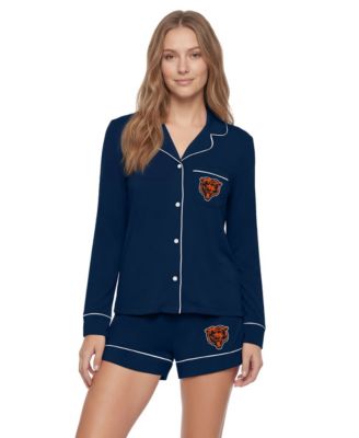 Women's  Navy Chicago Bears Medley Long Sleeve Button-Up and Shorts Sleep Set