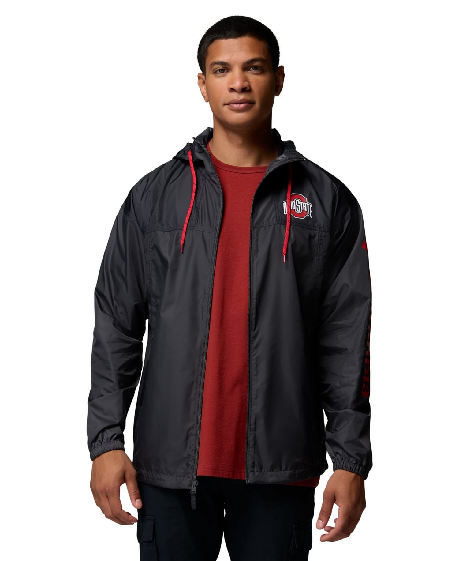 Men's Black Ohio State Buckeyes Flash Challenger II Full-Zip Hooded Windbreaker