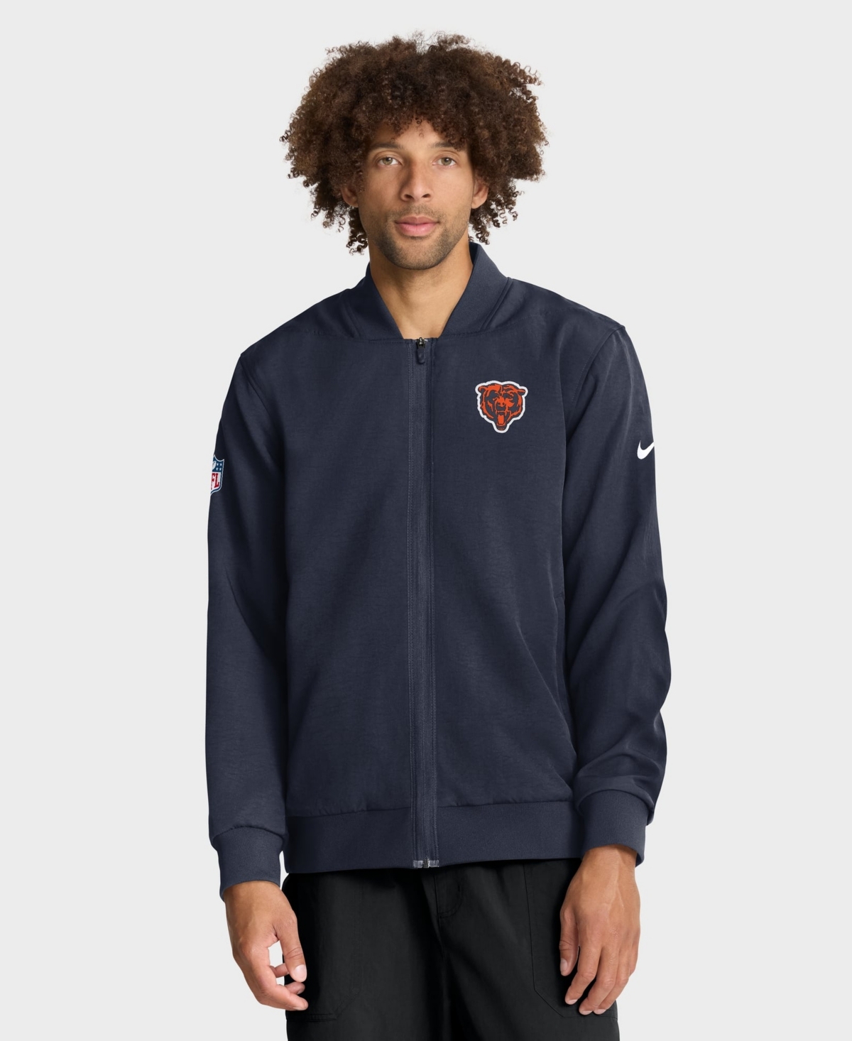 Nike Men's Navy Chicago Bears Sideline Powerful Blocking Full-Zip Dri-fit Bomber Jacket