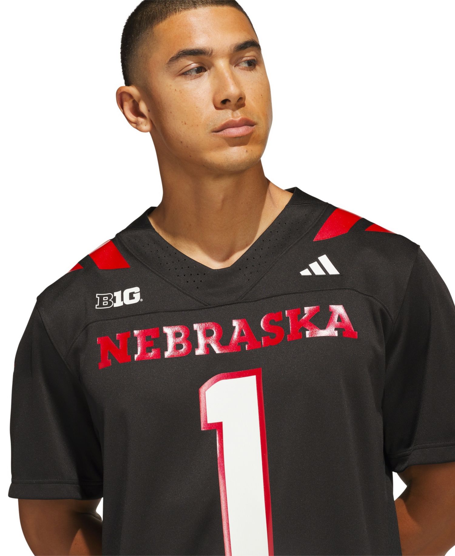 Men's #1 Black Nebraska Huskers Our Red Burns Brighter Premier Strategy Jersey