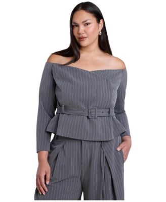Women's Plus Size Off The Shoulder Belted Blazer Top