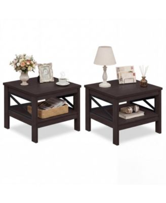 End Table with Storage Shelf and X-Frame, 24" Farmhouse Nightstand for Bedroom