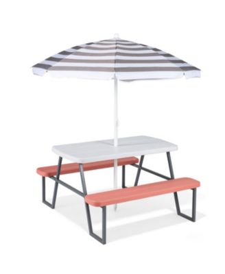 Kids Picnic Table with Umbrella and Attached Benches for Ages 3 and Up