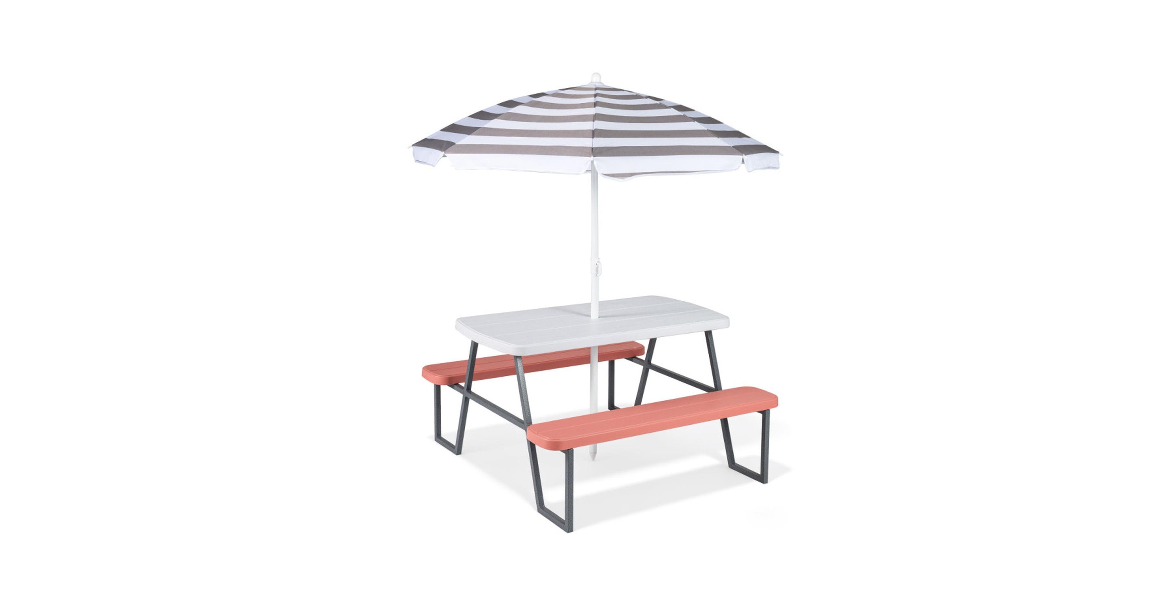 Gouun Kids Picnic Table with Umbrella and Attached Benches for Ages 3 and Up