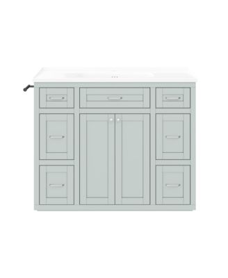 48 Inch Bathroom Vanity with Ceramic Sink 6 Drawers Center Flip Out Drawer Soft Close Double Doors Reversible Towel Rack Handles