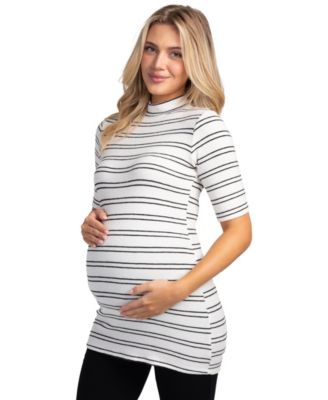 Maternity Mock-Neck Striped Fitted Top