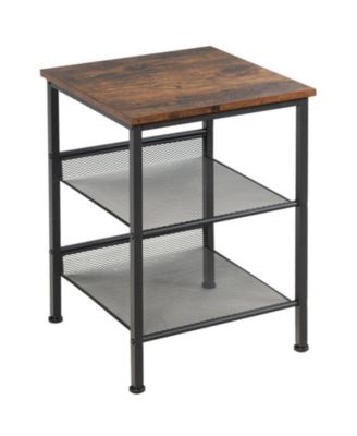3-Tier Industrial End Table with Adjustable Mesh Shelves