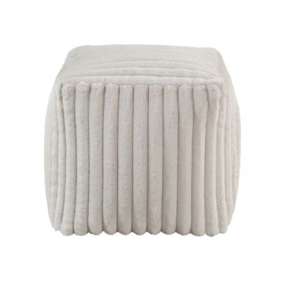 16 inch Off-White Corduroy Square Pouf Ottoman, Non-Slip Floor Seat, Bead Filled 300 LBS Capacity