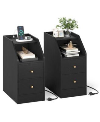 Set of 2 Side End Tables with Built-in Charging Station and Storage Drawers