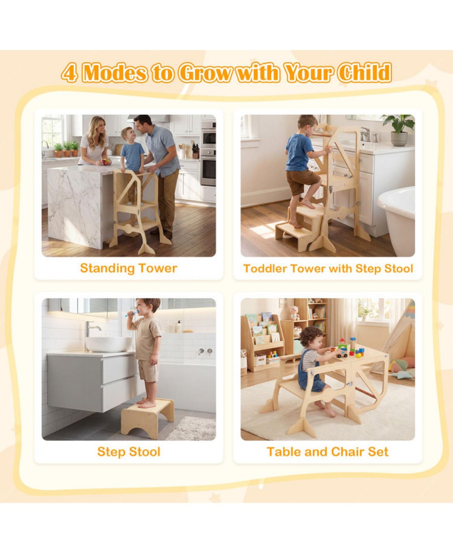 4-in-1 Removable Safety Bar Kids' Step Stool