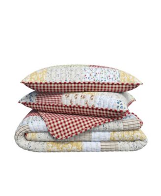Cottage Floral Patchwork Microfiber Quilt Set With Shams