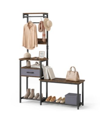 7-in-1 Hall Tree with Shoe Bench, Freestanding Coat Rack
