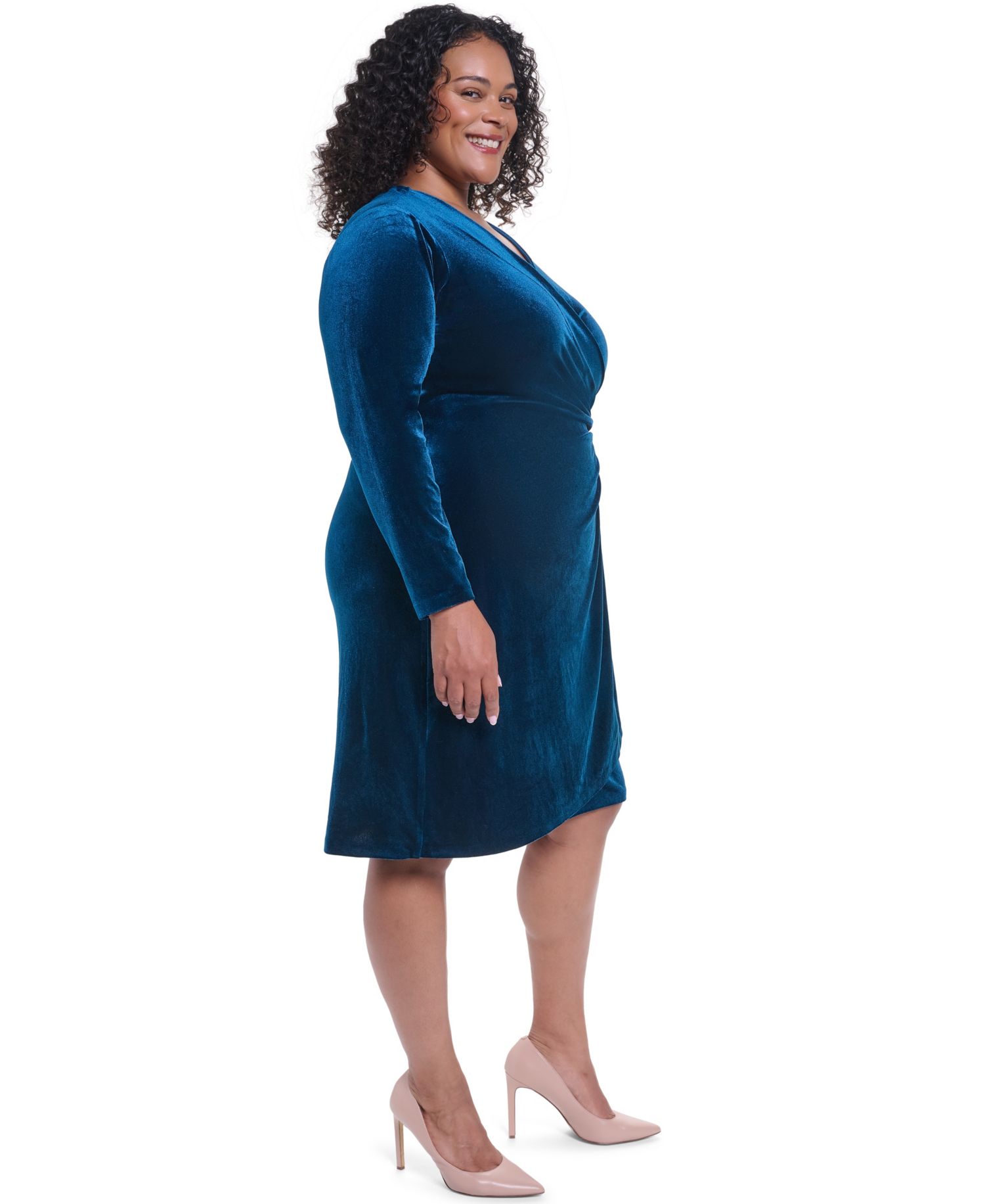 Petite Velvet V-Neck Long-Sleeve Dress