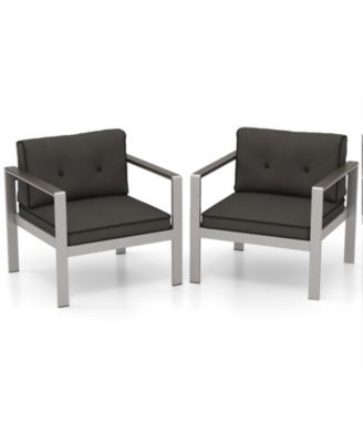 2 Piece Patio Aluminum Armchair Outdoor Single Sofa Chair with Cushions and Armrests